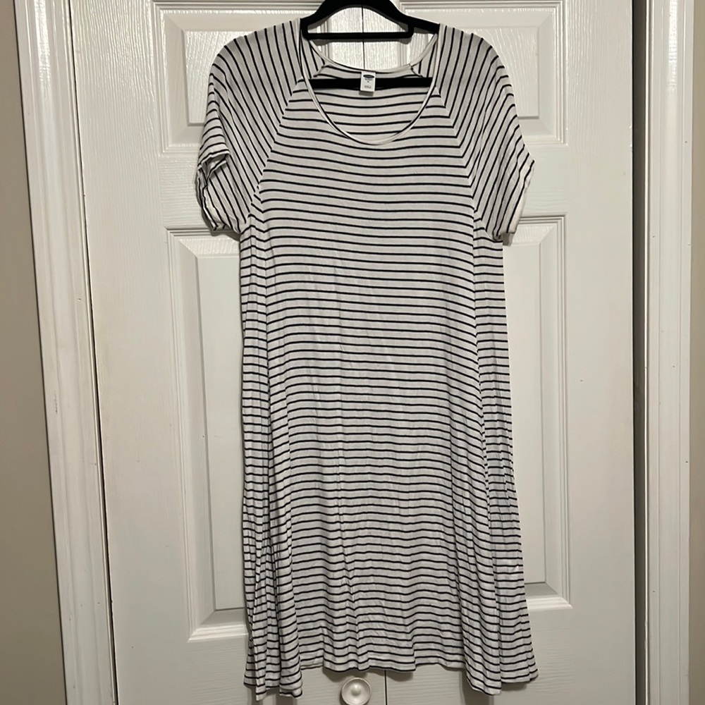 White and black stripe T-shirt dress